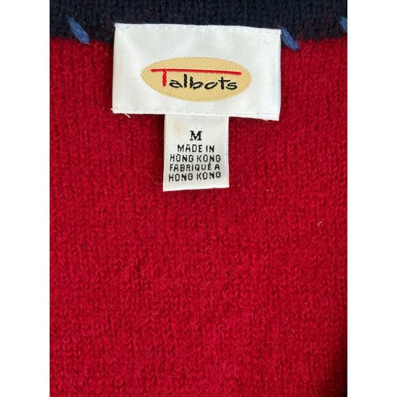 Vintage Talbots 100% Wool Embroidered Patch Christmas Tree Sweater Vest M Red - Picture 3 of 7